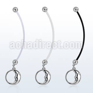 pnd733 piercing ombligo embarazada bolas 5mm acero colgante luna sonolienta longitud 50mm mayorista