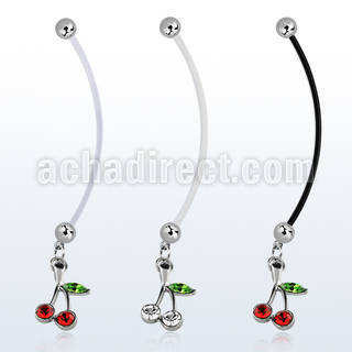 pndch10 piercing ombligo embarazada bolas 5mm acero colgante cereza cristal longitud 50mm venta