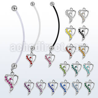 pndhrc2 piercing ombligo embarazada bolas 5mm acero colgante corazon cristal lado longitud 50mm distribuidor