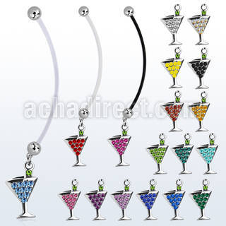 pndmar2 piercing ombligo embarazada bolas 5mm acero colgante cristal vaso martini longitud 50mm distribuidor