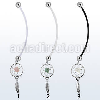 pndvd1 pregnancy belly ring w dangling silver dream catcher