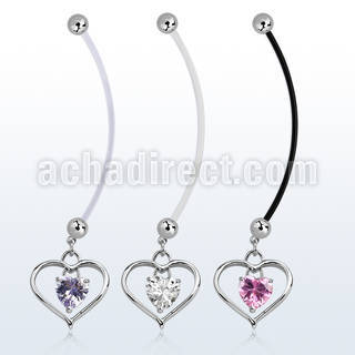 pndz115 piercing ombligo embarazada bolas 5mm acero colgante corazon zirconia interior corazon longitud 50mm distribuidor mayorista