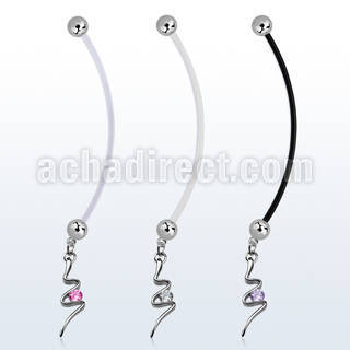 pndz13 pregnancy belly ring w dangling swirl with a round cz 