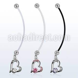 pndz362 piercing ombligo embarazada bolas 5mm acero colgante corazon zirconia longitud 50mm venta