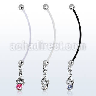 pndz370 pregnancy belly ring w dangling musical note w round cz