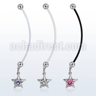 pndz414 piercing ombligo embarazada bolas 5mm acero colgante estrella zirconia redonda medio plata longitud 50mm distribuidor