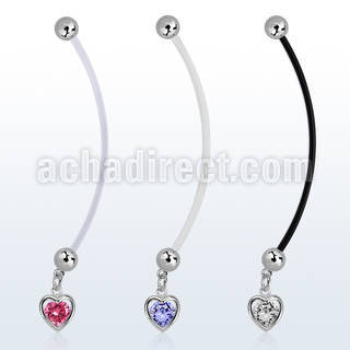 pndz419 piercing ombligo embarazada bolas 5mm acero colgante corazon zirconia redonda medio plata longitud 50mm distribuidor