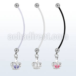 pndz590 piercing ombligo embarazada bolas 5mm acero colgante corona zirconia plata distribuidor