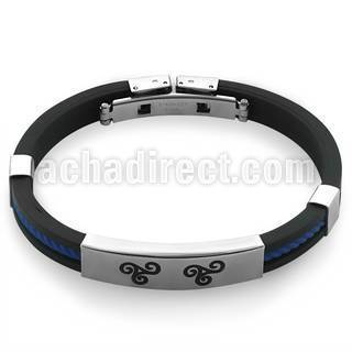 rsb134 rubber bracelet w blue central band matte triskele