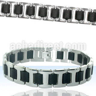 rsb36 high polished steel bracelet with thin rubber band