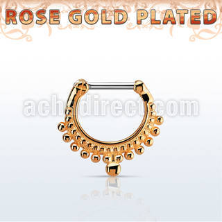rsepm16 rose gold plated silver septum clicker, 16g w small ball