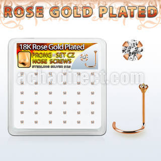 rsnwzbc caja display 36 piercing nariz l plata 925 oro rosa 0 6mm zirconia 1 5mm mayorista
