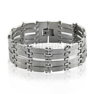 sb135 extra wide multi link steel bracelet in matte polish