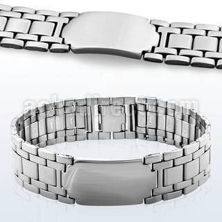 sb167 extra wide steel bracelet with nameplate in high polish