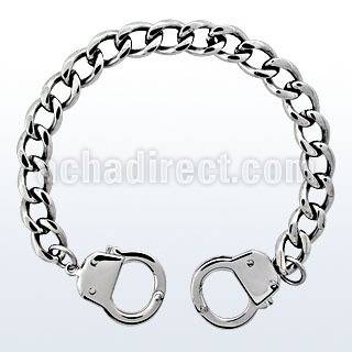 sb80 polished steel chain link bracelet with handcuff clasp