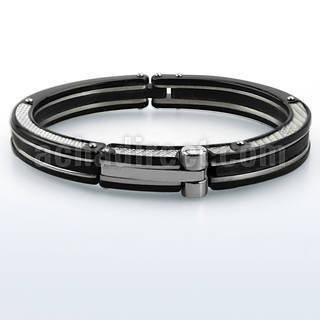sb96 black steel bracelet w white carbon fiber inlay accent