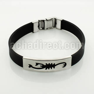 sbl14 leather bracelet with polished steel plate with scorpion