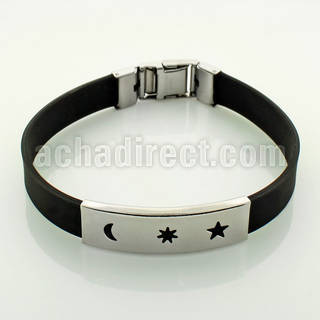 sbl15 leather bracelet with steel plate w moon star sun