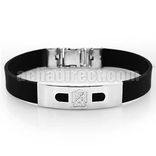 sbl21 leather bracelet with steel plate with lock key design