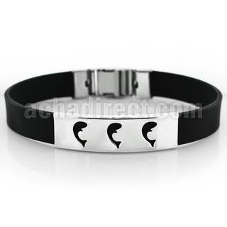 sbl24 leather bracelet with steel plate with three dolphins