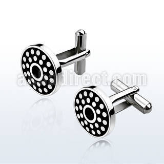 scl25 par gemelos acero inoxidable redondos brillo espejo circulo esmalte negro puntos mayorista