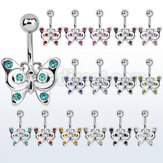 se013 piercing ombligo acero quirurgico filigrana mariposa cristal distribuidor