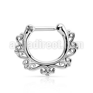 seps16 high polished 316l steel septum clicker w indian design