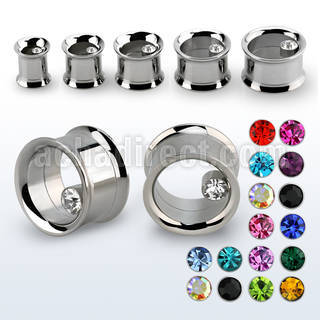 shpc 316l steel double flare flesh tunnel w a single crystal