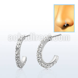 silver nose bone w clear crystal curved top
