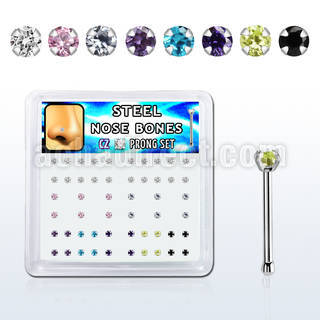 snbz2xm caja unidades piercing nariz hueso acero quirurgico cz redonda colores variados