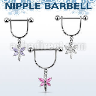 snpoz1 barbell pezon estribo acero quirurgico bolas 5mm libelula alas zirconita pintada mayorista