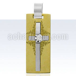 spd185 colgante acero inoxidable tonos cruz mate fondo oro cristal claro centro mayorista