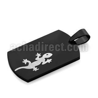 spdk4 black steel dog tag pendant with laser etched lizard