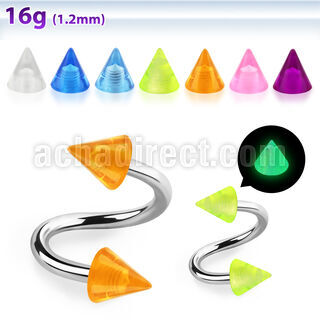 speglcn 316l steel eyebrow spiral with 3mm acrylic glow cones