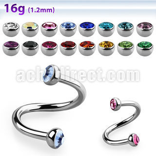 spehjb3 316l steel eyebrow spiral w 3mm bezel set half balls