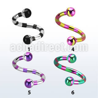 spemt espiral ceja acero quirurgico pvd rayas cebra bolas 3mm mayorista