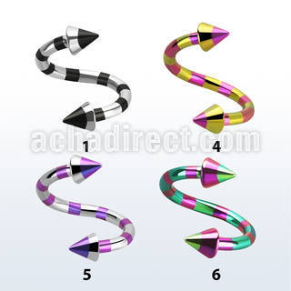 spemtn espiral ceja acero quirurgico pvd rayas cebra conos 3mm al por mayor