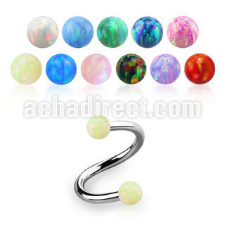 speop3 surgical steel spiral w two 3mm synthetic opal balls