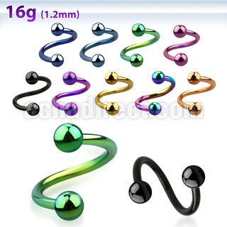 spetb premium pvd 316l steel eyebrow spiral with two 3mm balls