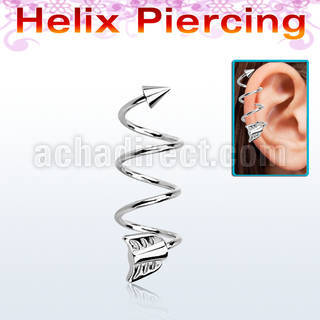 spheaw piercing espiral helix acero quirurgico triple cono acero 4mm final acero flecha venta