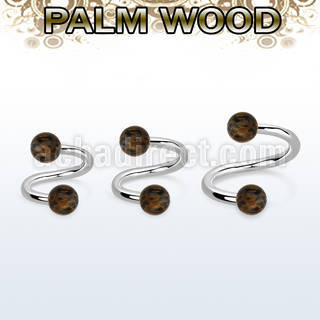 sppl5 organic spiral w 316l steel post w 2 5mm palm wood balls