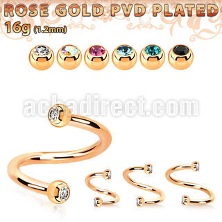spttjb25 rose gold steel spiral w two tiny 2.5mm jewel balls