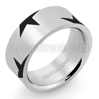 sr163 anillo grabado acero inoxidable brillo espejo estrellas negras distribuidor mayorista