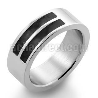 sr200 anillo acero inoxidable brillo espejo doble linea fibra carbono incrustada venta