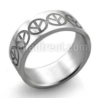 sr233 anillo tallado acero inoxidable brillo espejo signo paz conectado mayorista