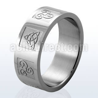 sr264 matte stainless steel ring w triquetra in square inlay