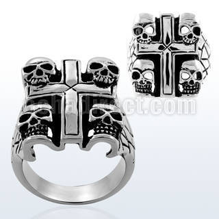 sr266 anillo acero inoxidable brillo espejo cuatro calaveras las esquinas cruz distribuidor