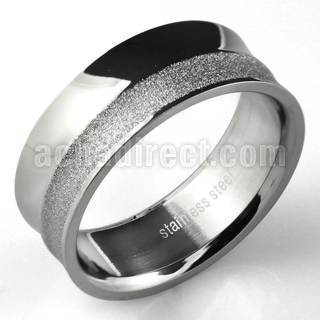 sr300 stainless steel ring w high polish sandblasted band
