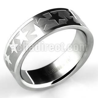 sr304 anillo alianza bolda acero inoxidable mate estrellas grabadas brillo espejo anchura mujer 4mm anchura hombre 7mm venta