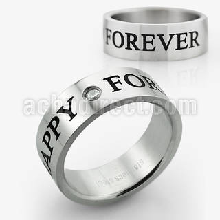 sr329 anillo acero inoxidable mate inscripcion happy forever decorativa zirconia centro distribuidor mayorista